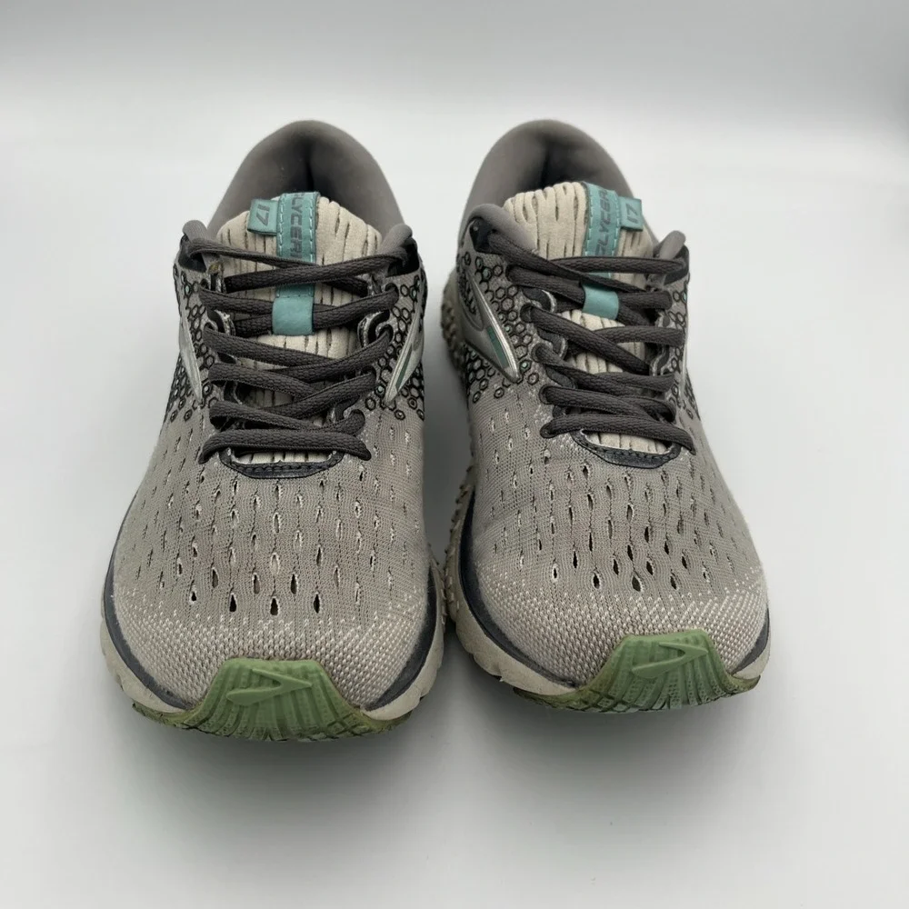 Brooks Glycerin 17 Running Walking Shoes Sneakers Gray Green Womens 7 B Athletic